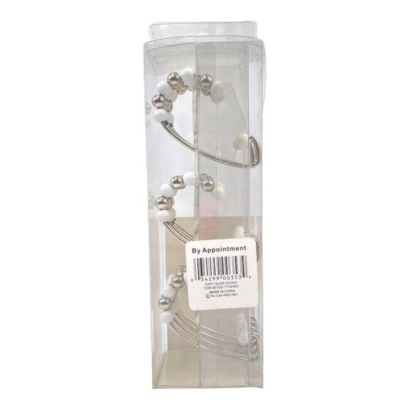 By Appointment Set of 12 Easy Glide Rolling Shower Hooks Silver & White Beads - Picture 3 of 7